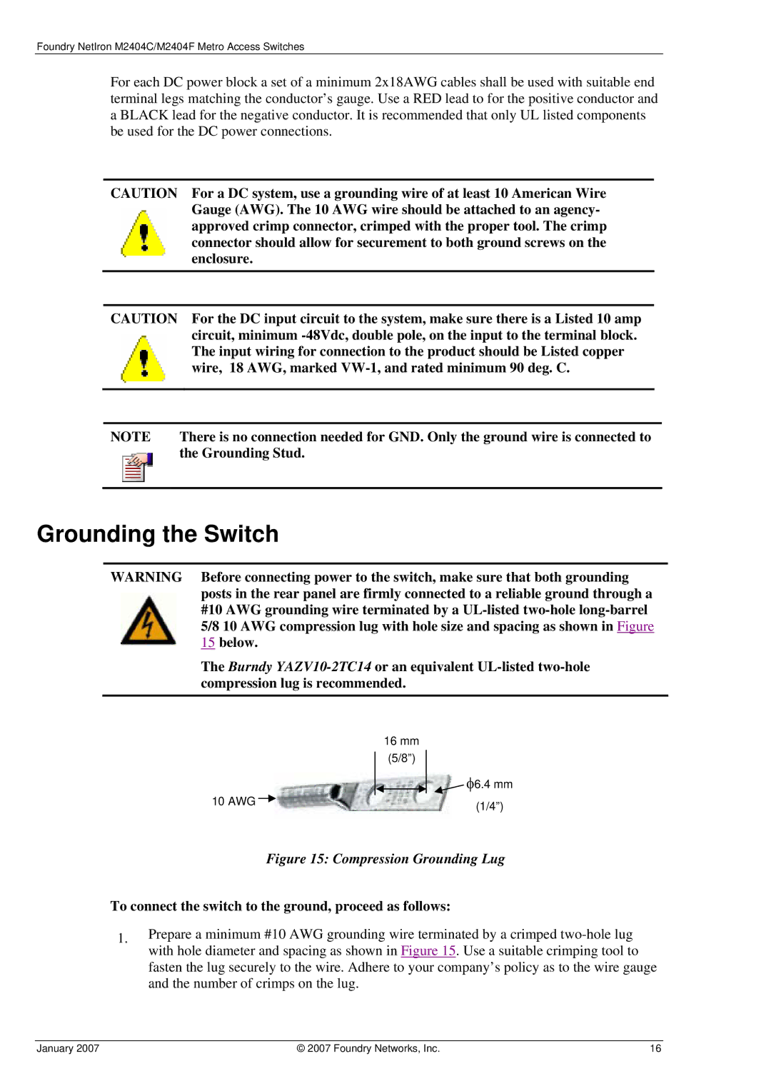 Foundry Networks M2404F, M2404C manual Grounding the Switch 