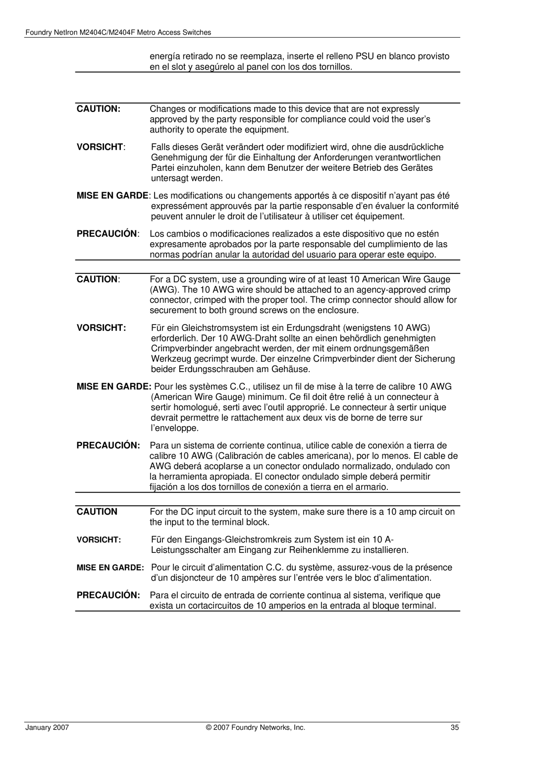 Foundry Networks manual Foundry NetIron M2404C/M2404F Metro Access Switches 