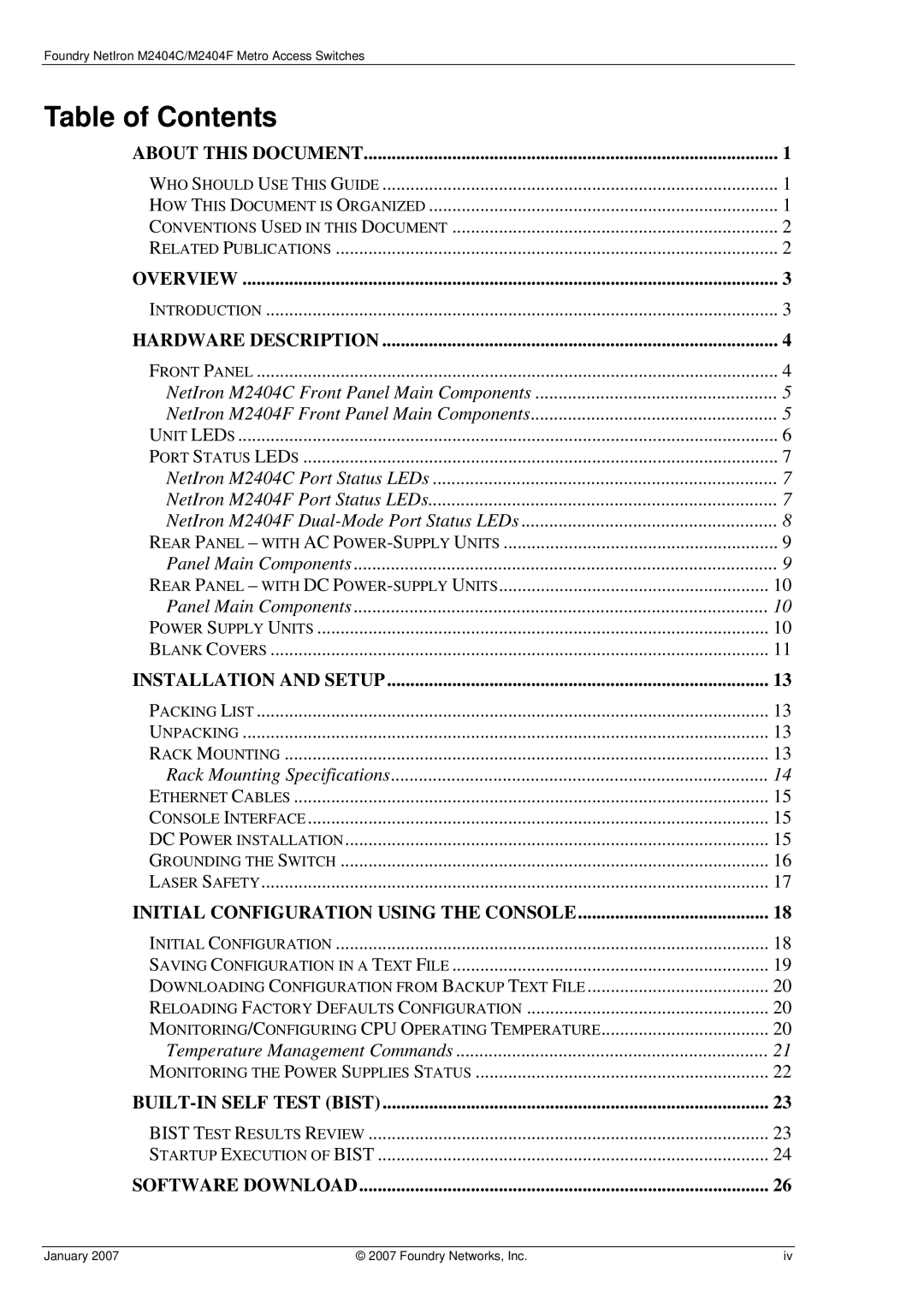 Foundry Networks M2404C, M2404F manual Table of Contents 