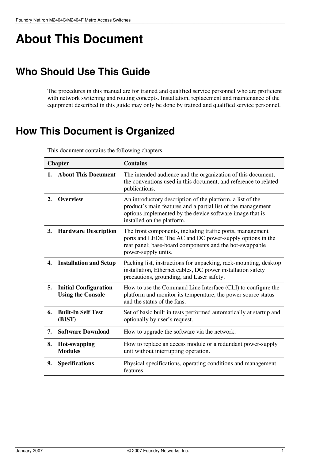 Foundry Networks M2404C, M2404F manual About This Document, Who Should Use This Guide, How This Document is Organized 