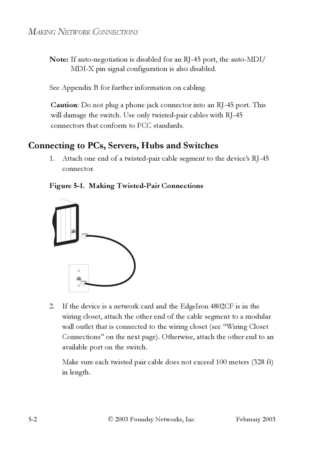 Foundry Networks OSI manual Connecting to PCs, Servers, Hubs and Switches, Making Twisted-Pair Connections 