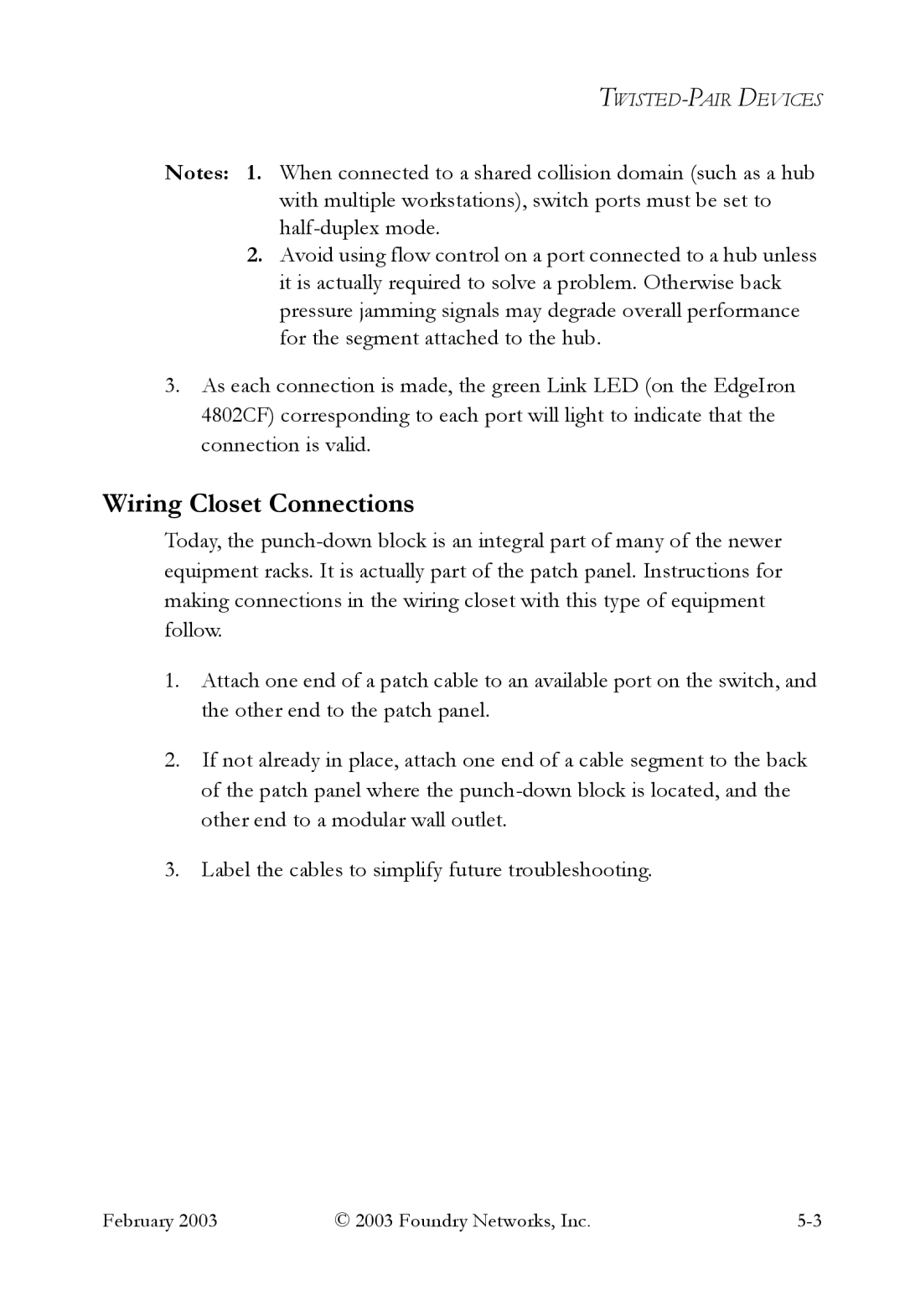 Foundry Networks OSI manual Wiring Closet Connections 