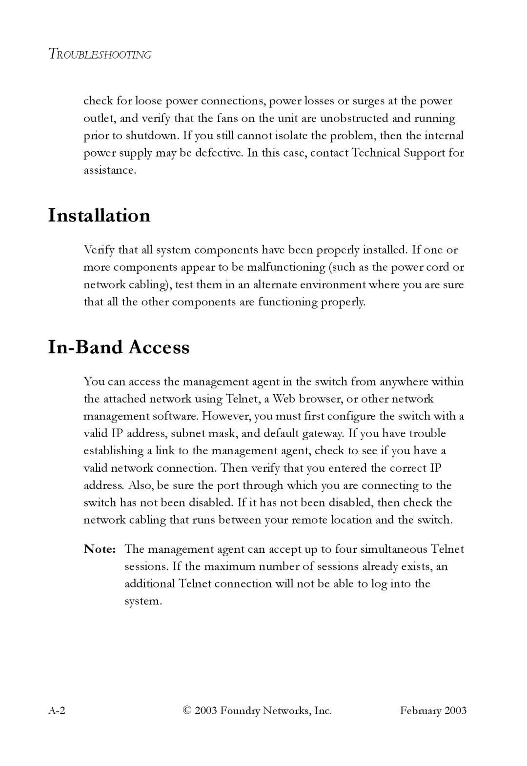 Foundry Networks OSI manual Installation, In-Band Access 