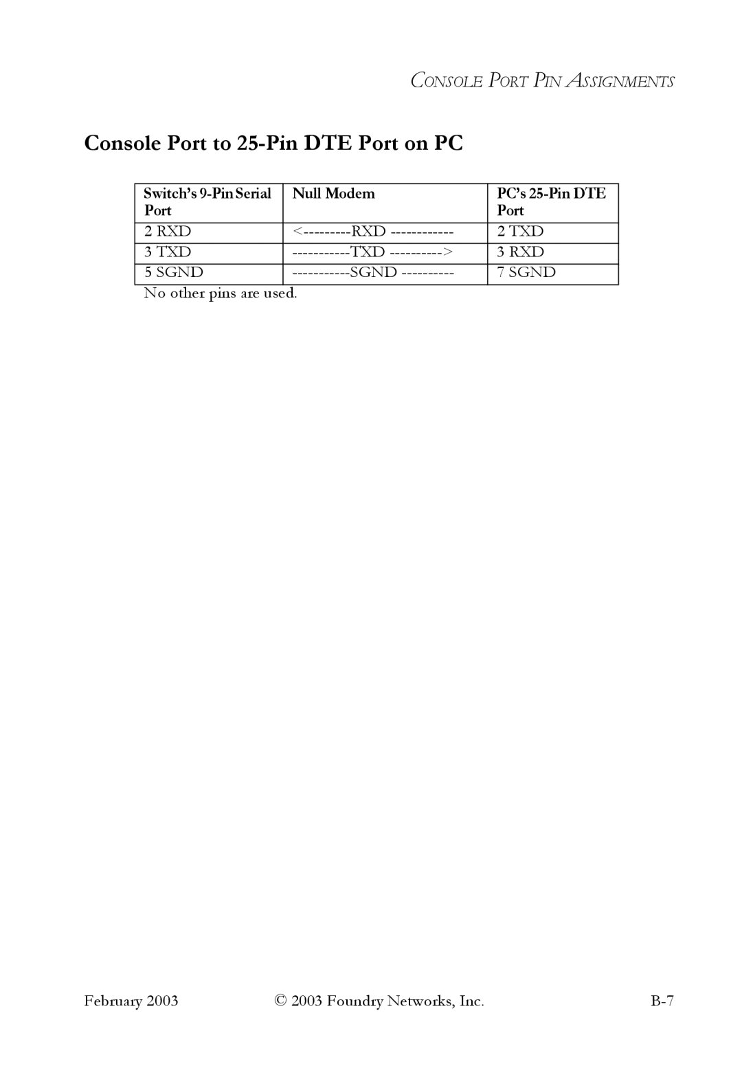 Foundry Networks OSI manual Console Port to 25-Pin DTE Port on PC 