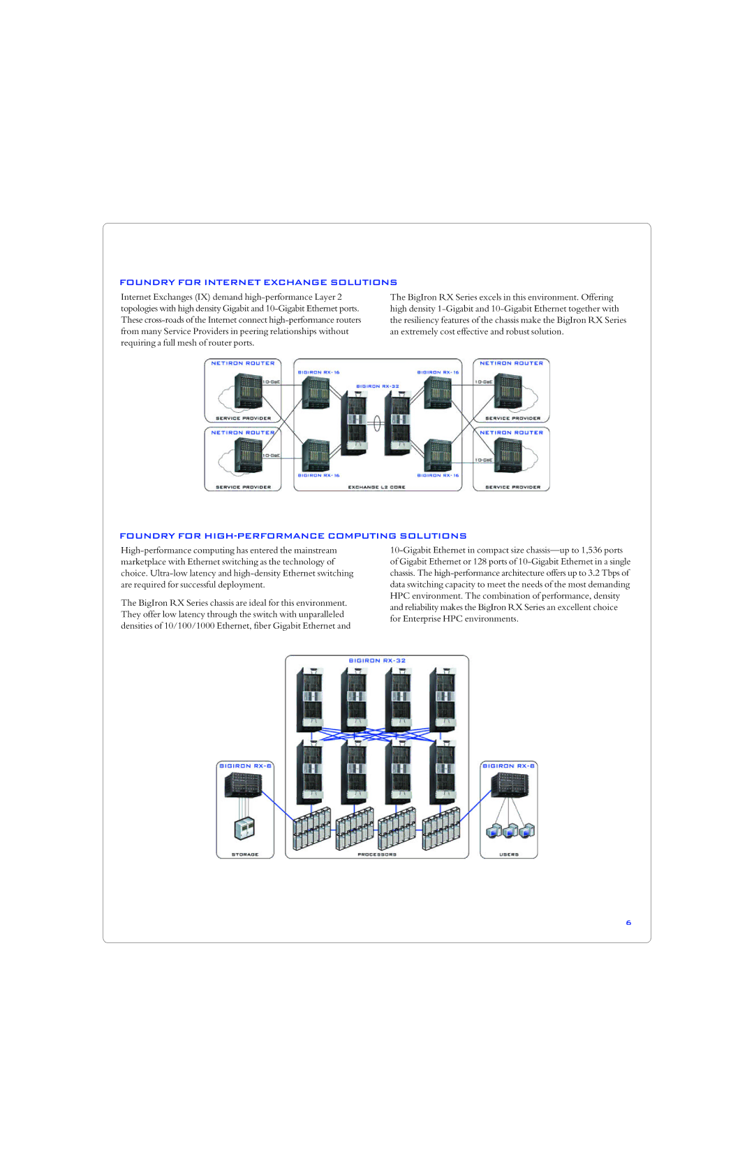 Foundry Networks RX-4, RX-8 manual Foundry for Internet Exchange Solutions, Foundry for HIGH-PERFORMANCE Computing Solutions 