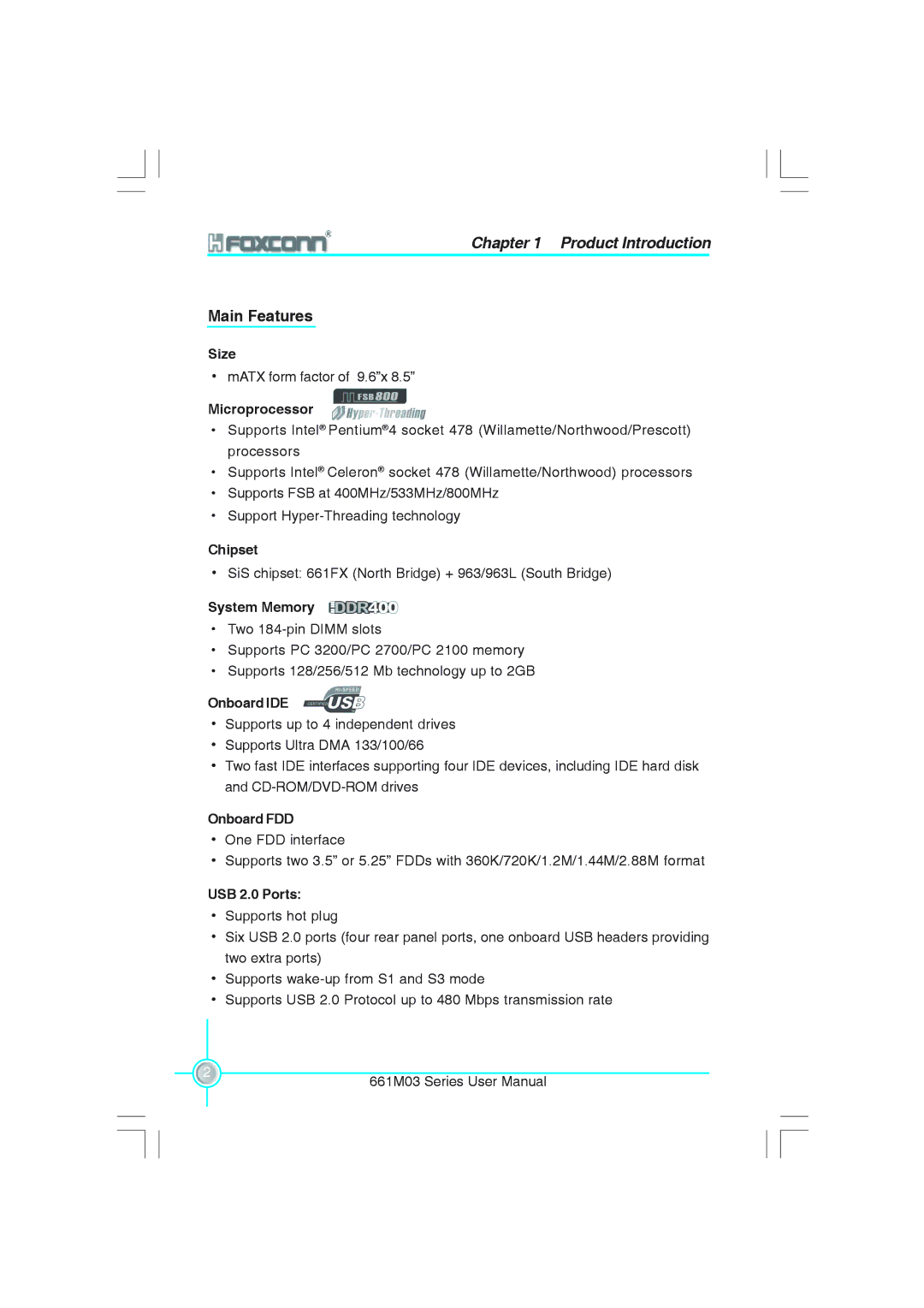 Foxconn 661M03 user manual Main Features 