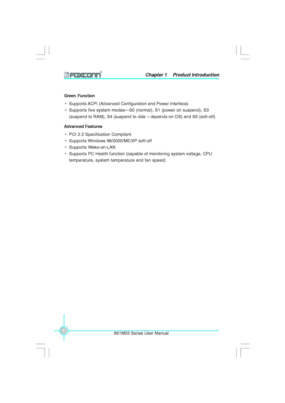 Foxconn 661M03 user manual Green Function, Advanced Features 