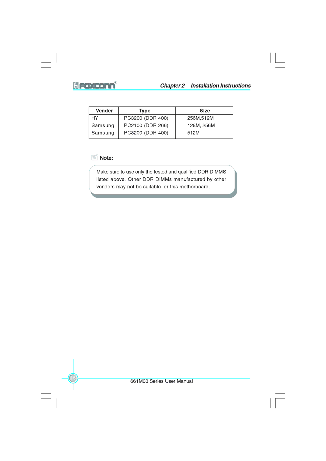 Foxconn 661M03 user manual Chapter Installation Instructions 