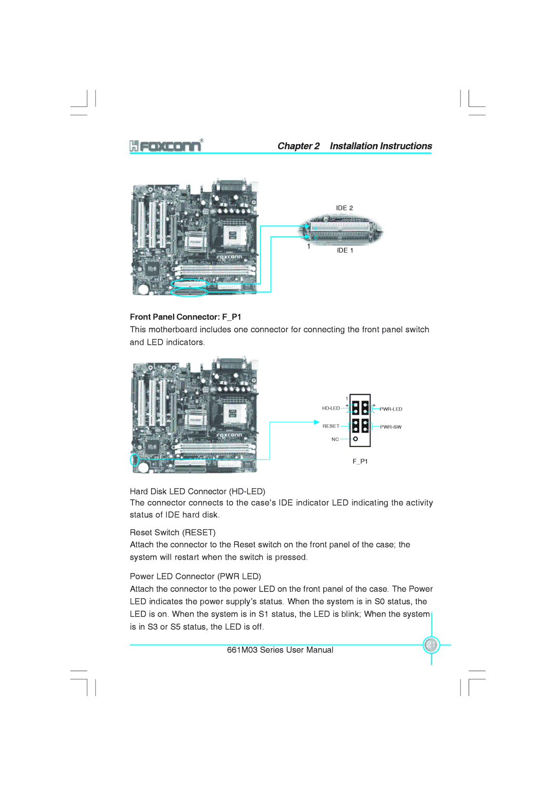 Foxconn 661M03 user manual Front Panel Connector FP1 