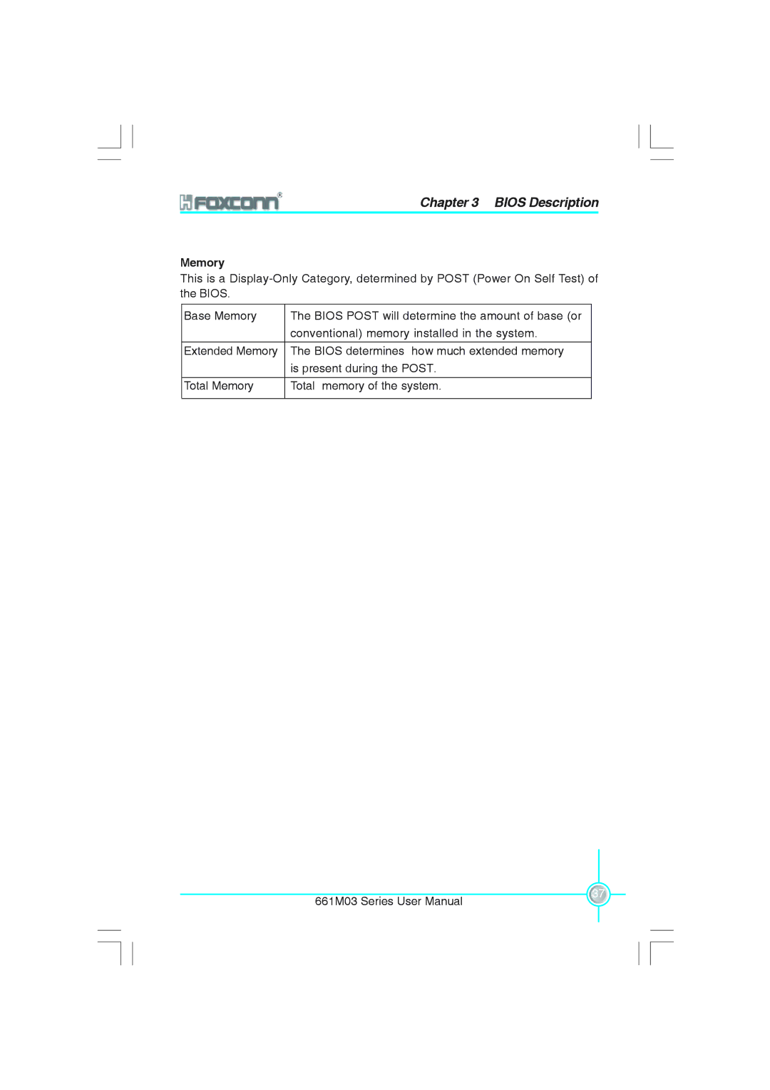 Foxconn 661M03 user manual Memory 