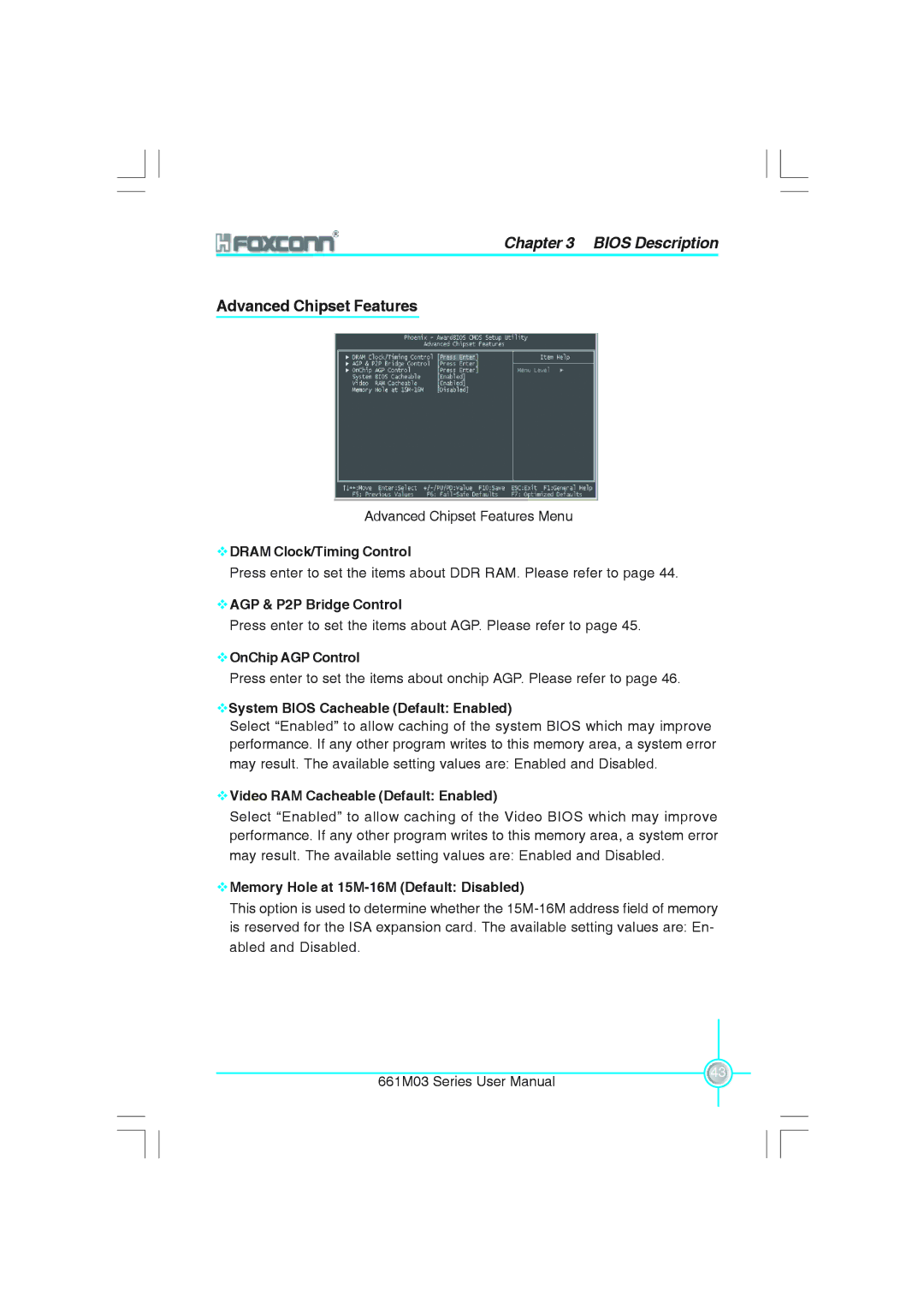 Foxconn 661M03 user manual Advanced Chipset Features 