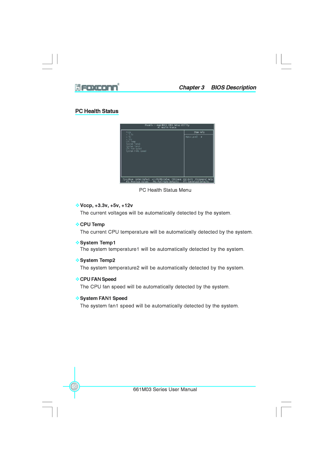 Foxconn 661M03 user manual PC Health Status 