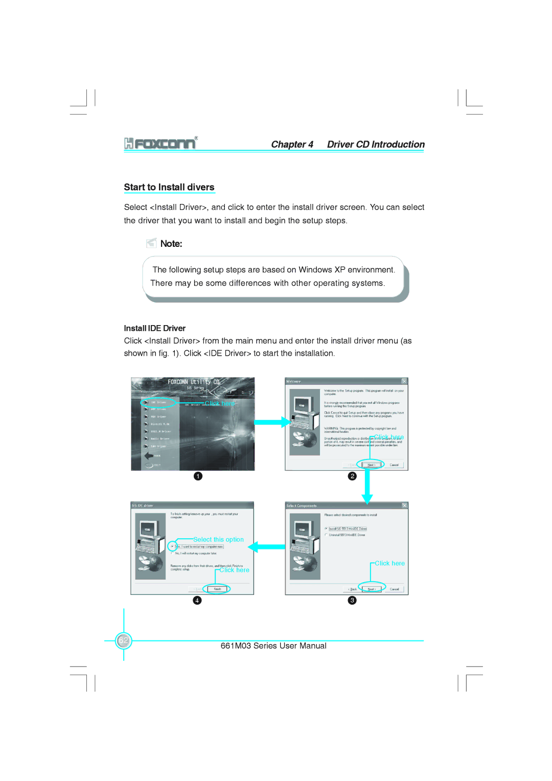 Foxconn 661M03 user manual Start to Install divers, Install IDE Driver 