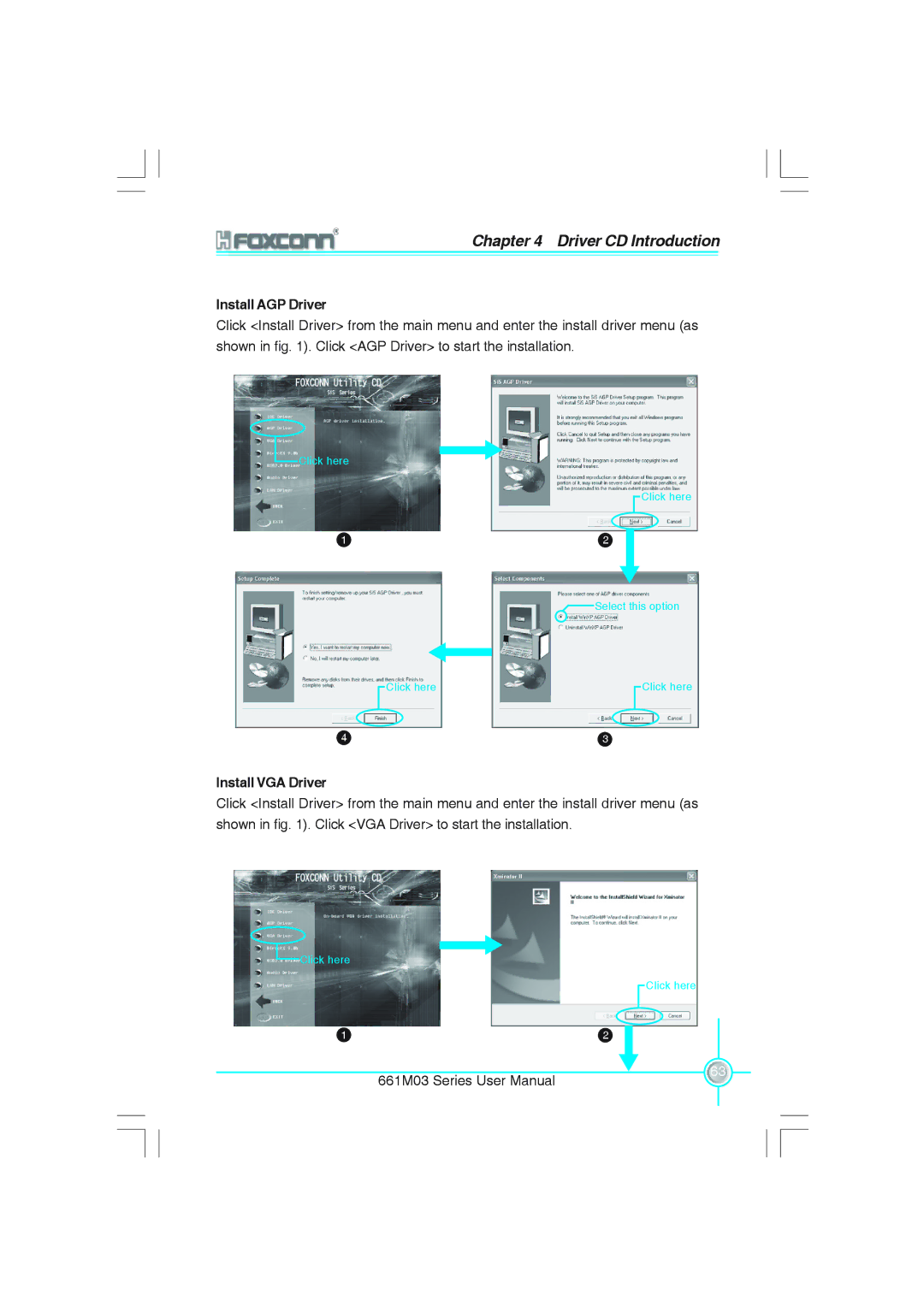 Foxconn 661M03 user manual Install AGP Driver, Install VGA Driver 