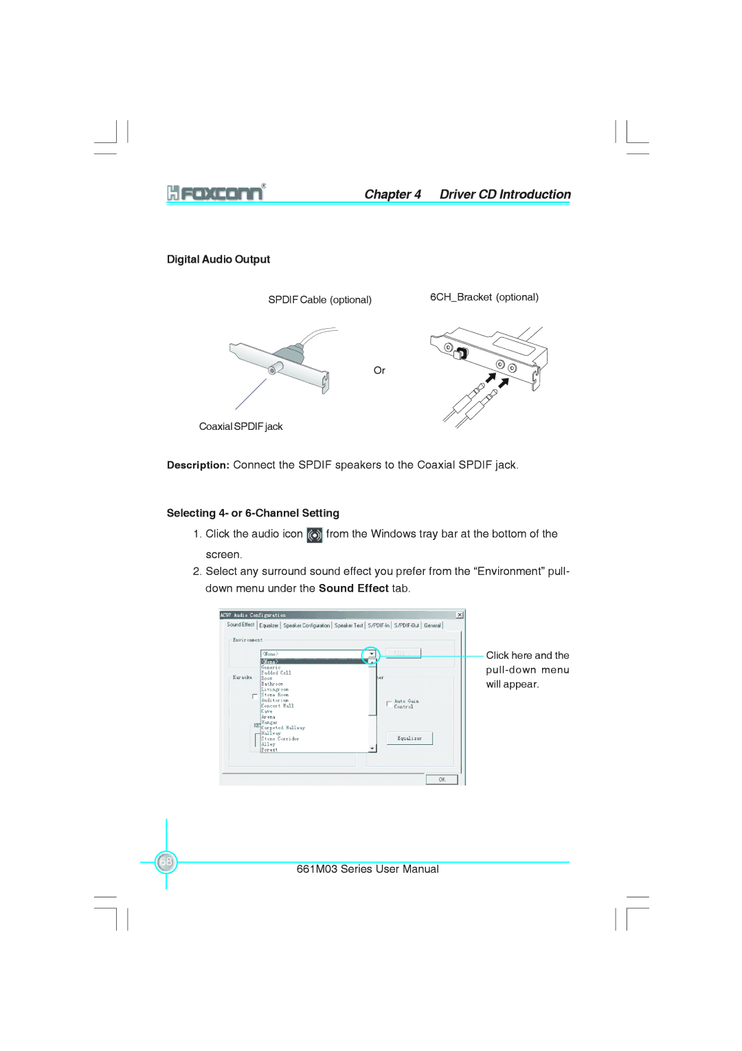 Foxconn 661M03 user manual Digital Audio Output, Selecting 4- or 6-Channel Setting 