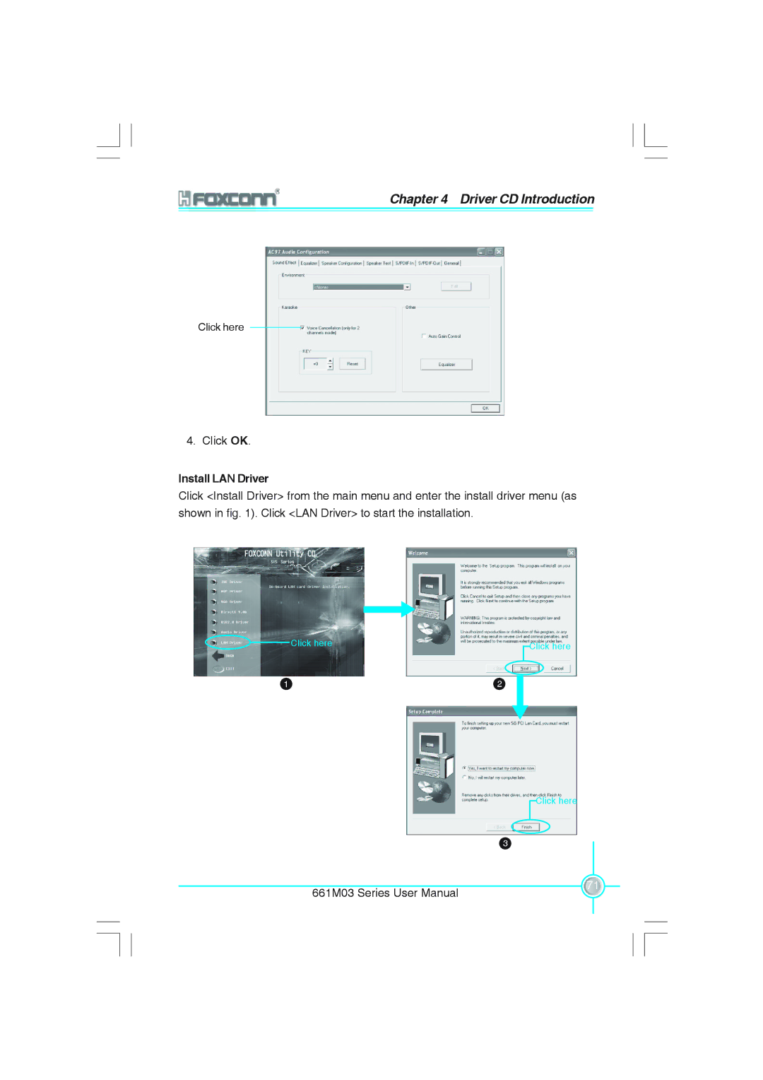 Foxconn 661M03 user manual Install LAN Driver 