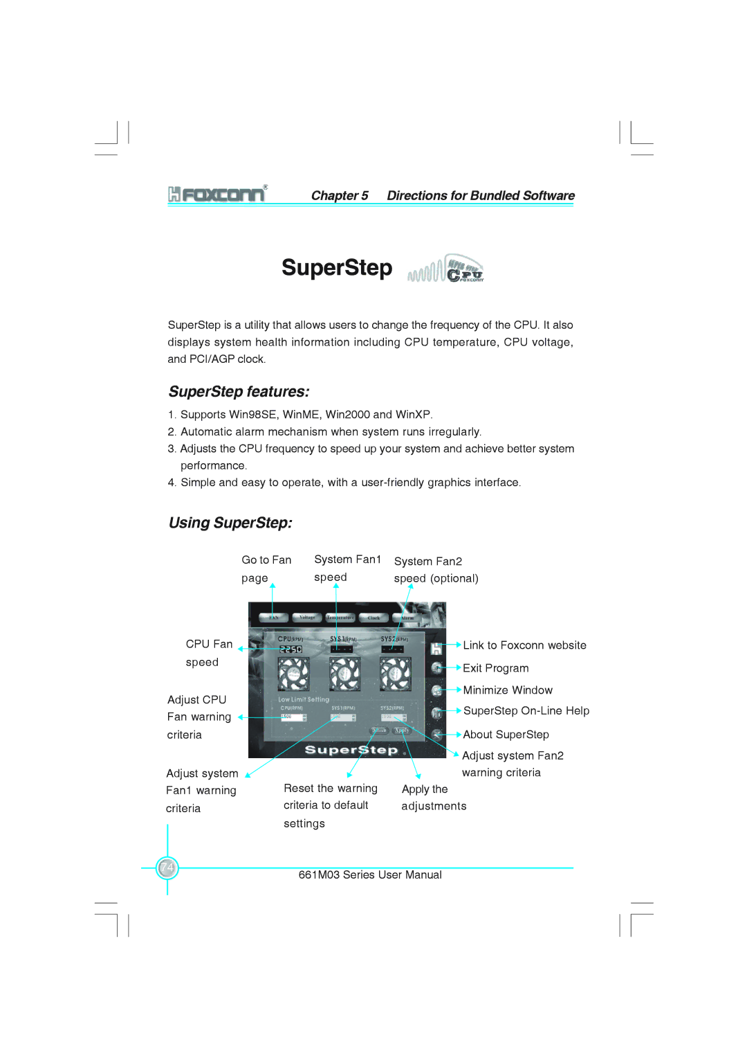 Foxconn 661M03 user manual SuperStep features, Using SuperStep 