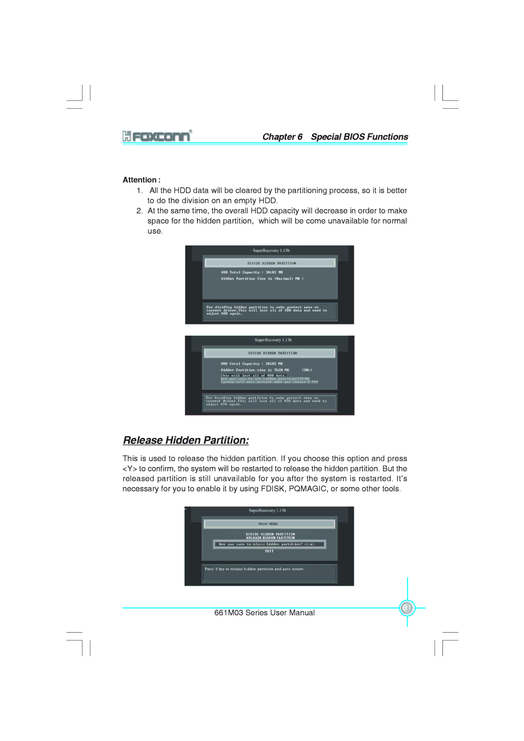 Foxconn 661M03 user manual Release Hidden Partition 