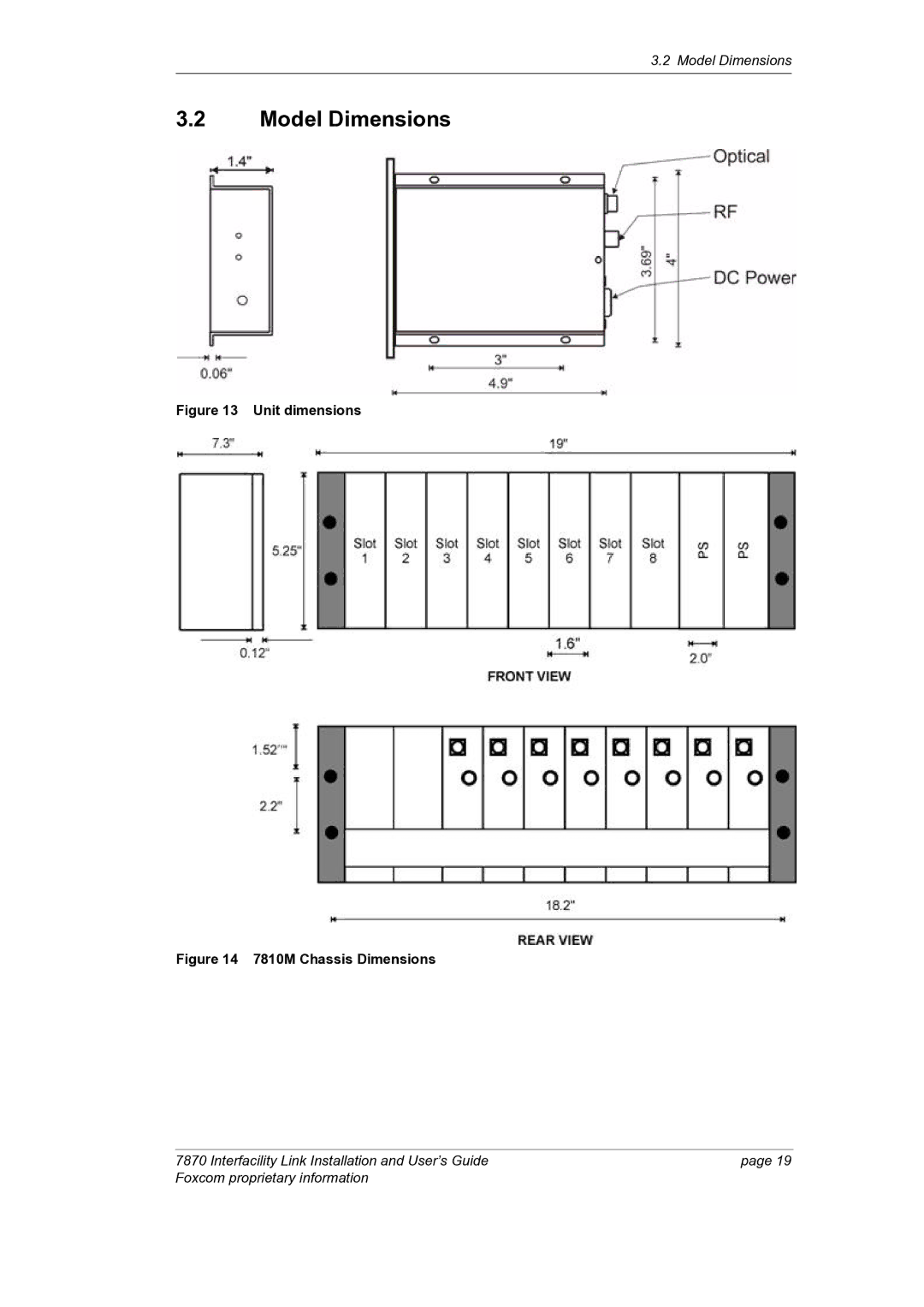 Foxconn 7870 manual Model Dimensions, Unit dimensions 