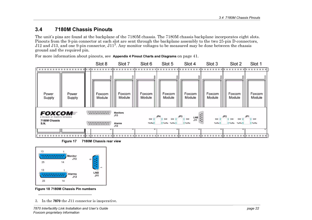 Foxconn 7870 manual 7180M Chassis Pinouts, the J11 connector is inoperative 