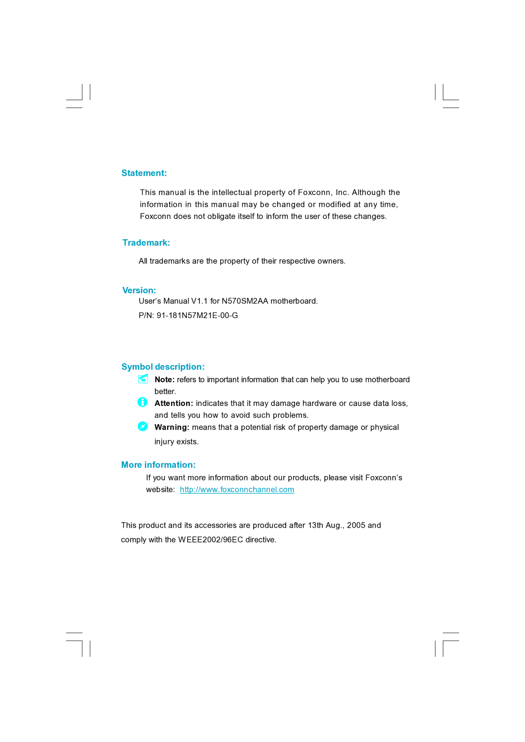 Foxconn N570SM2AA user manual Trademark 