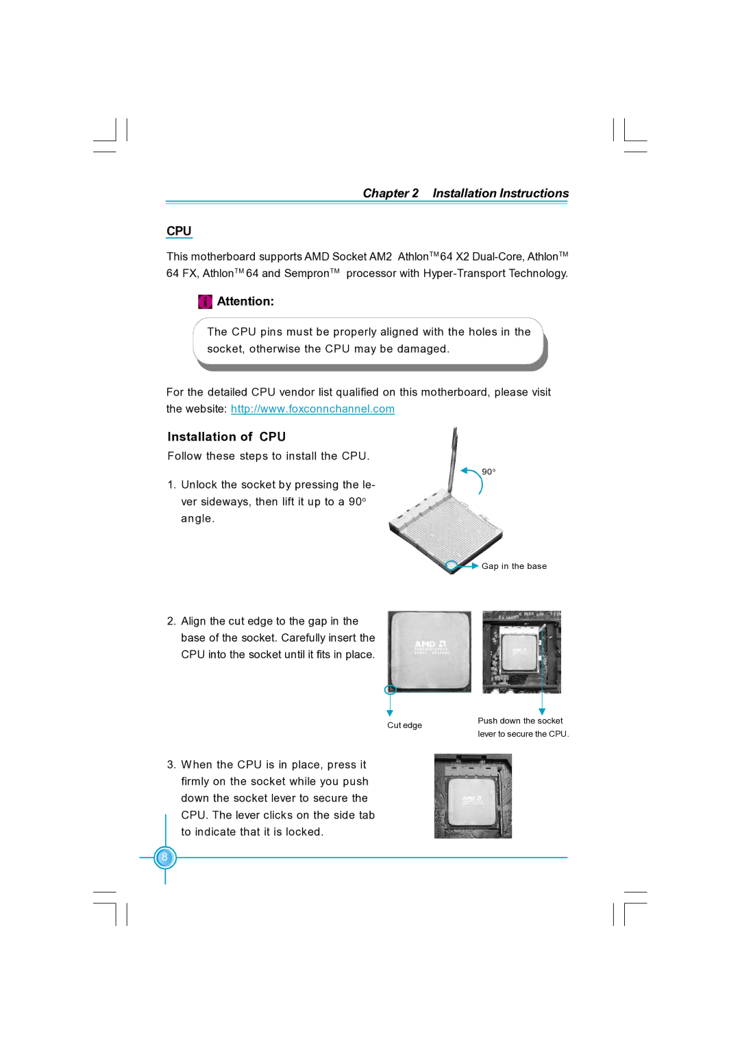 Foxconn N570SM2AA user manual Installation Instructions, Installation of CPU 