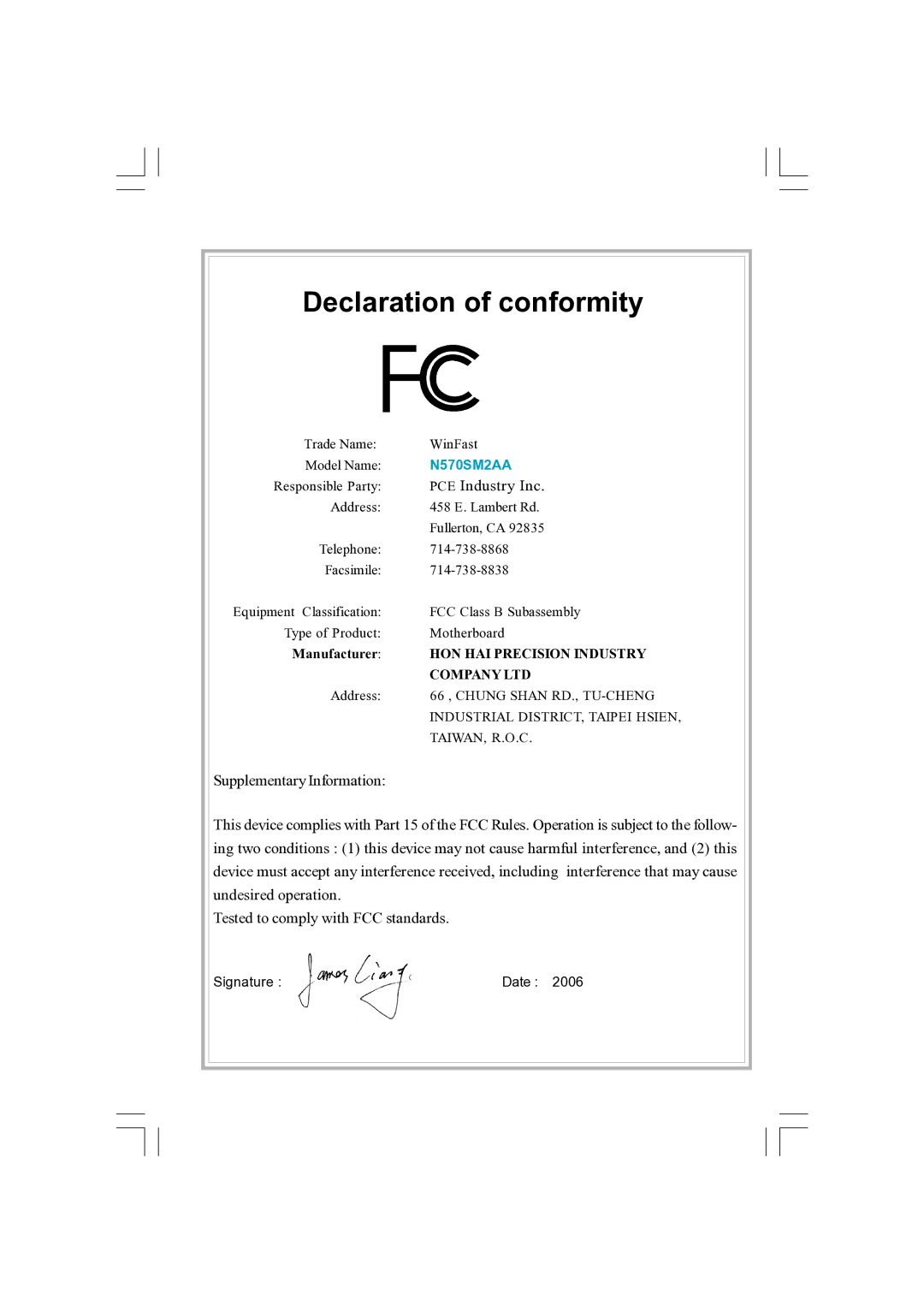 Foxconn N570SM2AA user manual PCE Industry Inc 