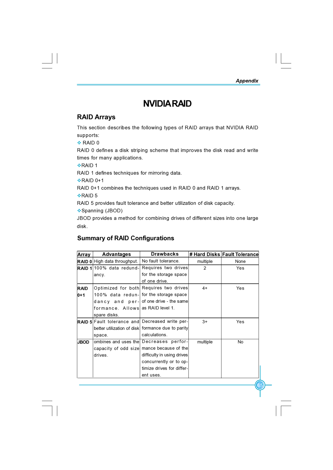 Foxconn N570SM2AA user manual Nvidiaraid, Array Advantages Drawbacks # Hard Disks Fault Tolerance 