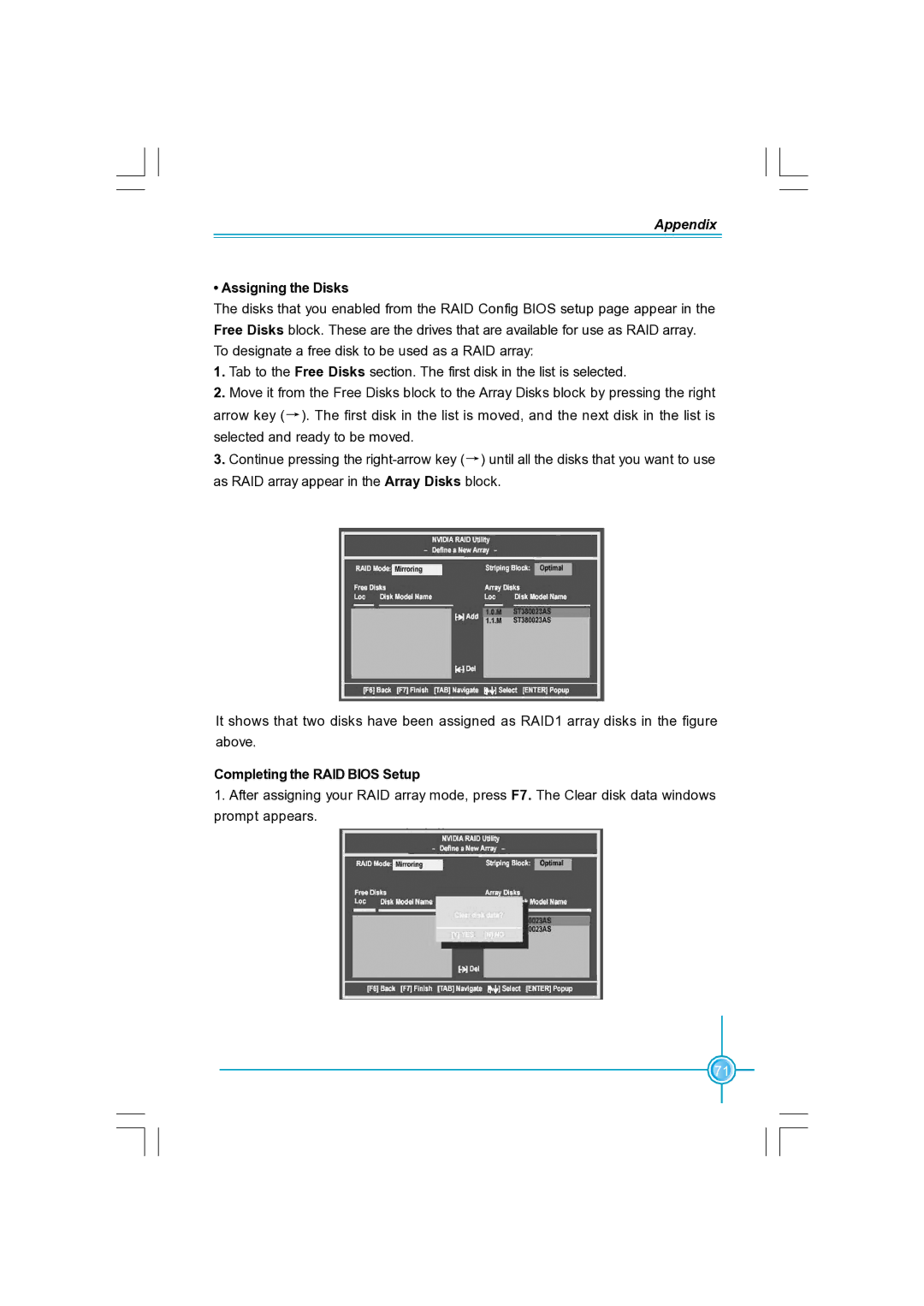 Foxconn N570SM2AA user manual Assigning the Disks, Completing the RAID Bios Setup 