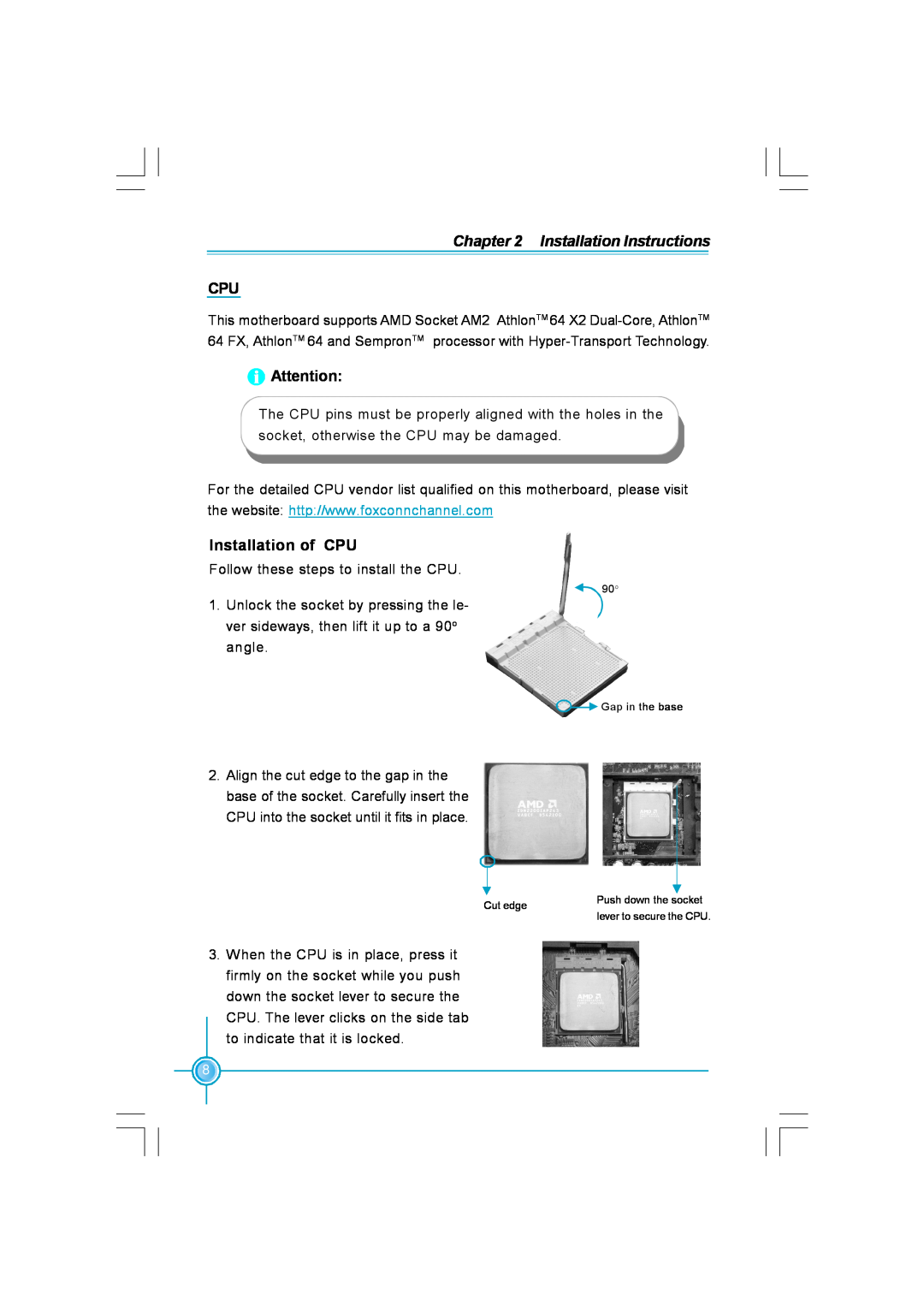 Foxconn N570SM2AA user manual Installation Instructions, Installation of CPU 