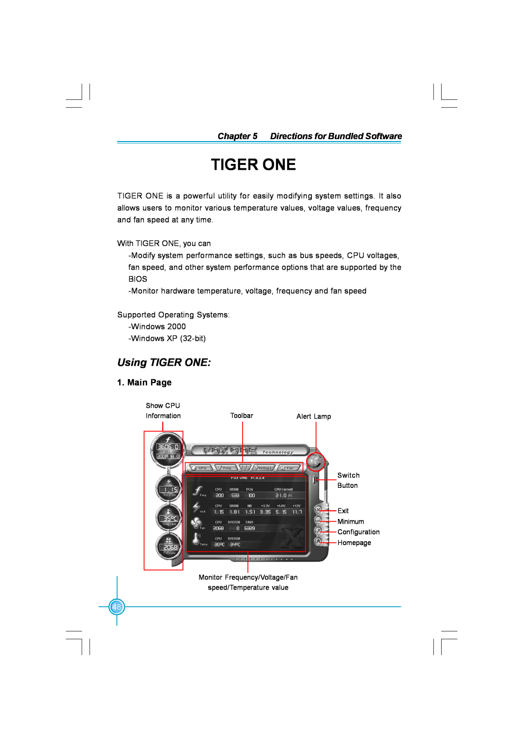 Foxconn N570SM2AA user manual Tiger One, Using TIGER ONE, Directions for Bundled Software, Main Page 