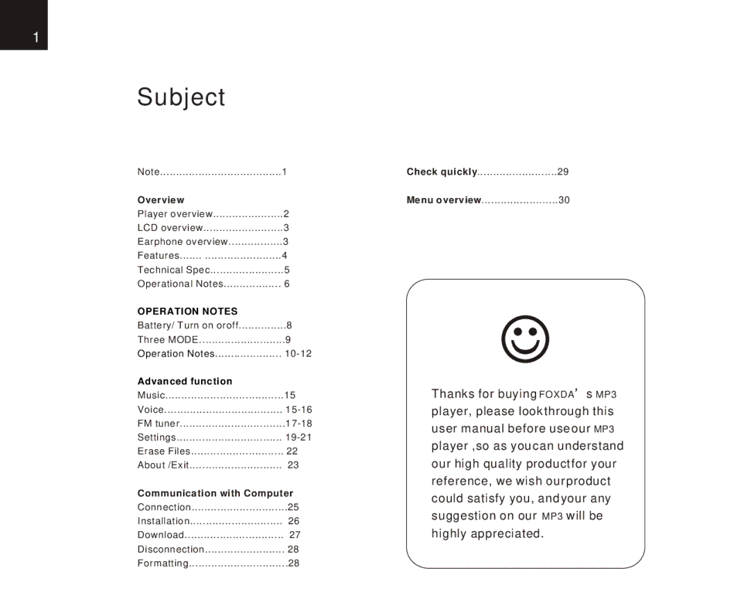 Foxda Tech FM-6602 manual Subject, Operation Notes 