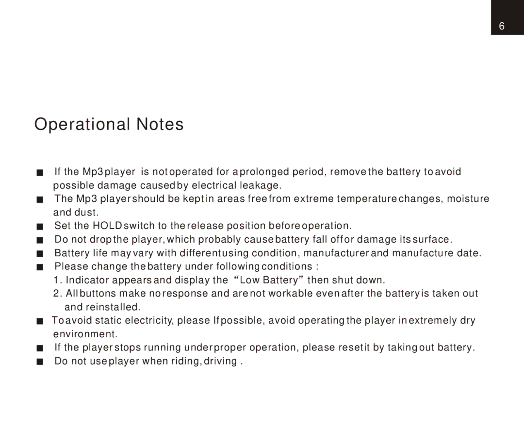 Foxda Tech FM-6602 manual Operational Notes 