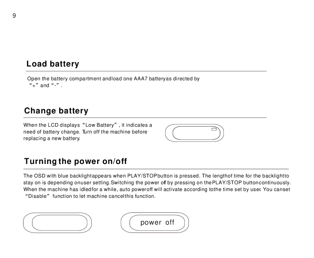 Foxda Tech FM-6603 manual Load battery, Change battery, Turning the power on/off 