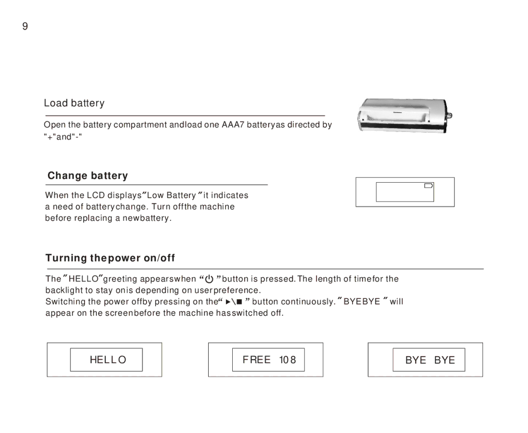 Foxda Tech FM-6605 manual Change battery, Turning the power on/off 