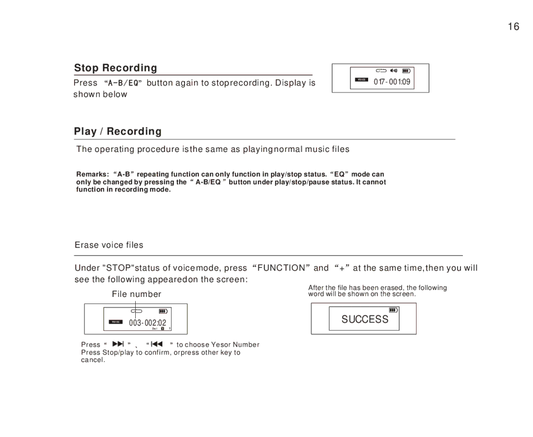 Foxda Tech FM-6605 manual Stop Recording, Play / Recording 