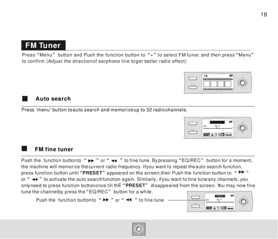 Foxda Tech FM-6606 manual Auto search, FM fine tuner 