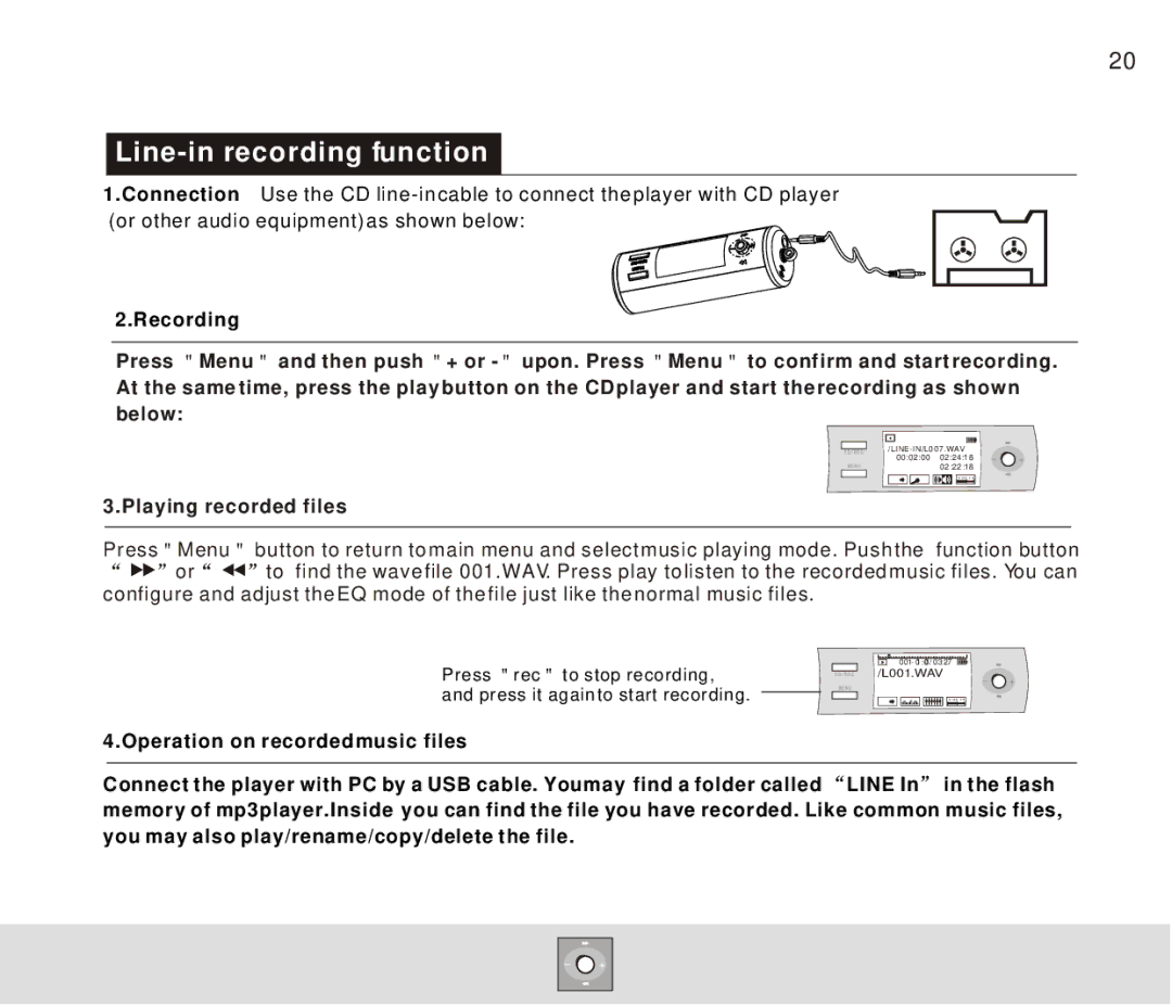 Foxda Tech FM-6606 manual Line-in recording function, Playing recorded files 