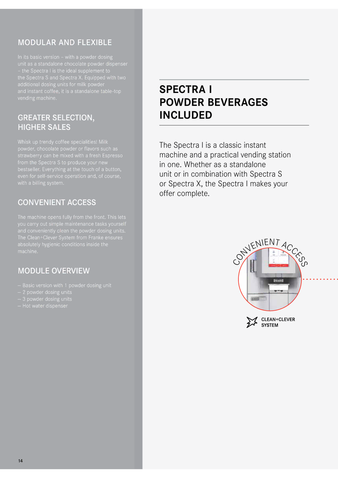 Franke Consumer Products 471086A1 Spectra Powder beverages included, Modular and Flexible, Greater Selection Higher Sales 