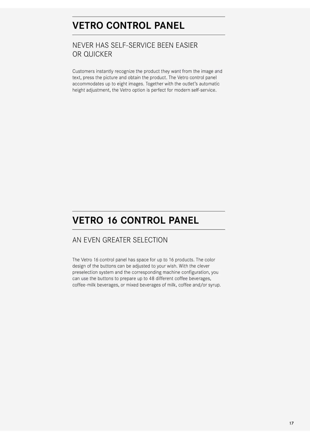 Franke Consumer Products 471086A1 manual Vetro Control Panel, Vetro 16 Control Panel 