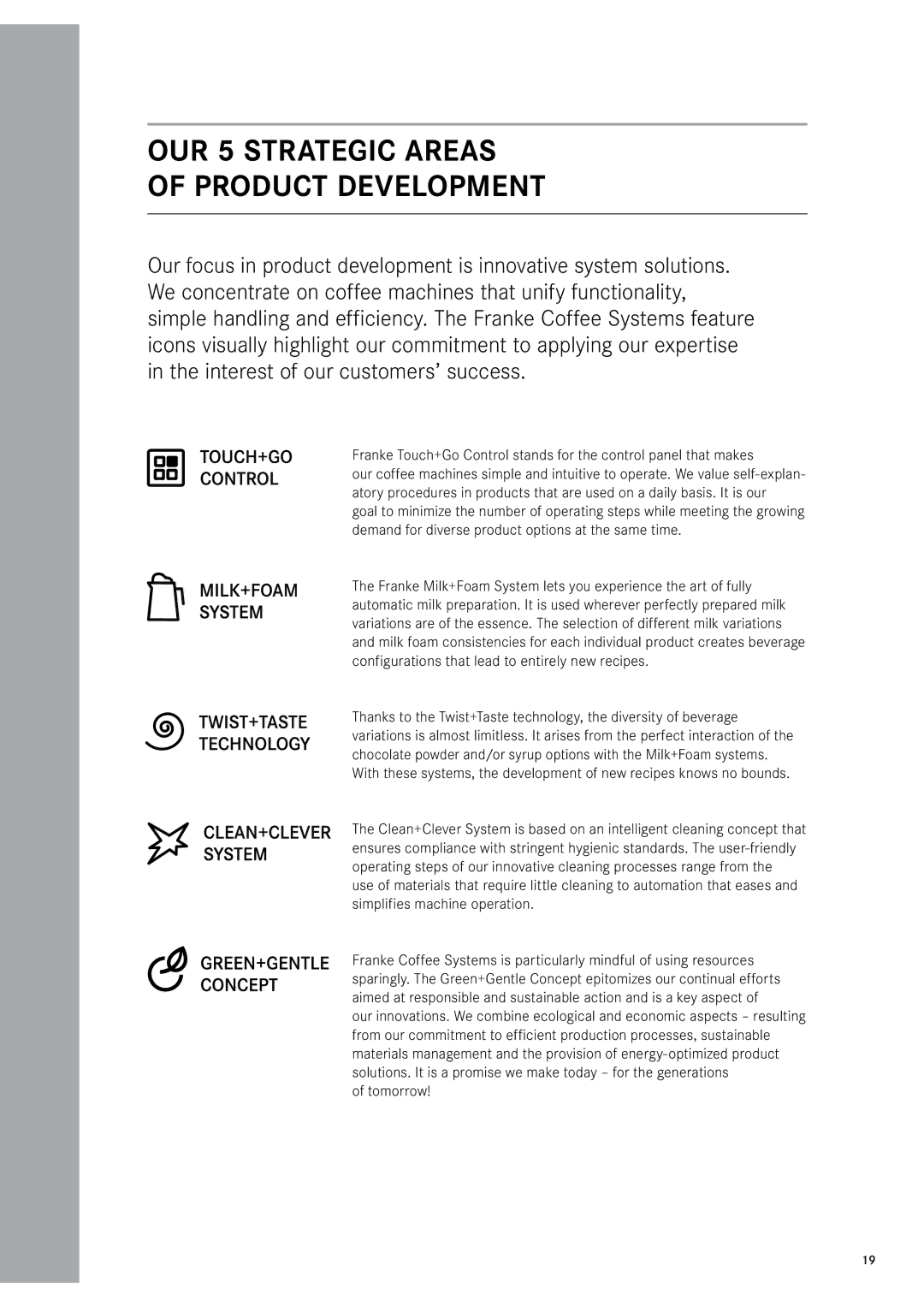 Franke Consumer Products 471086A1 manual Our 5 strategic areas of product development 