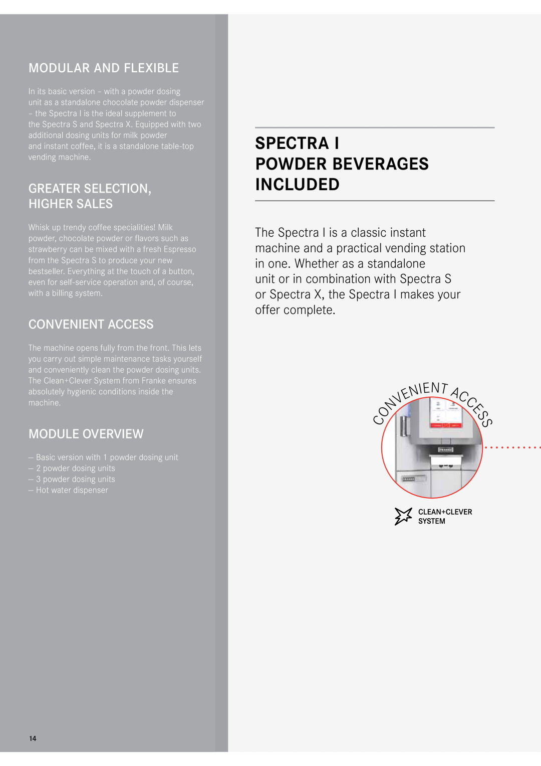 Franke Consumer Products 471086A1 Spectra Powder beverages included, Modular And Flexible, Greater Selection Higher Sales 