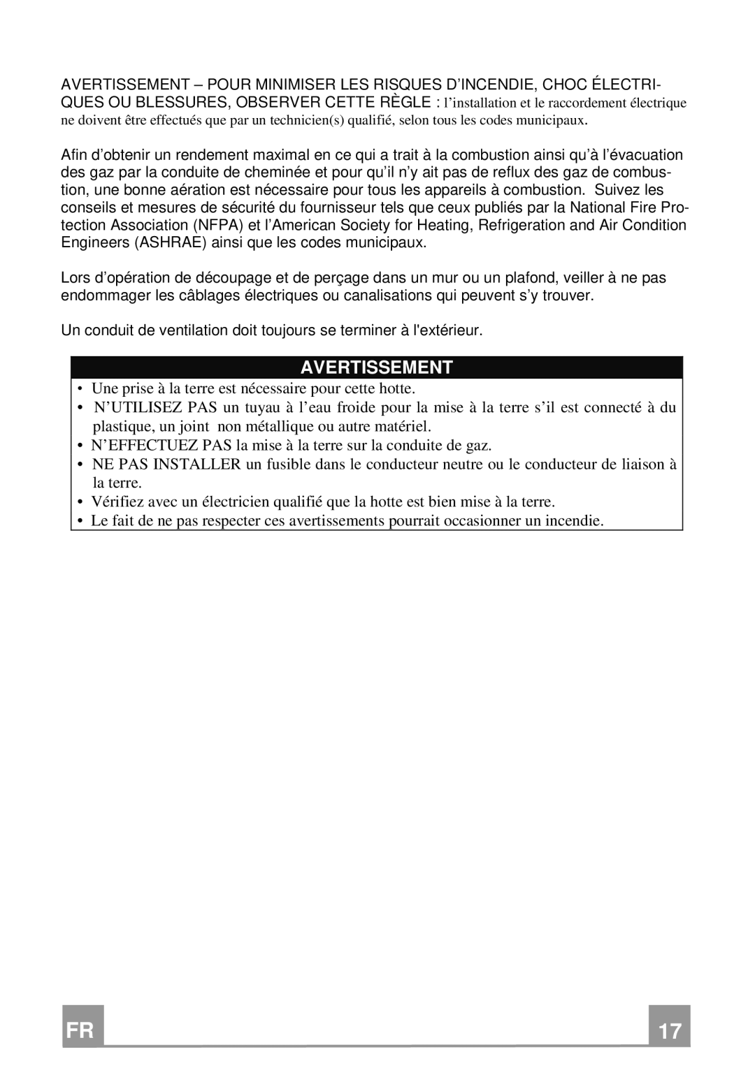 Franke Consumer Products FBI 362 XS RB, FBI 482 XS RB installation instructions Avertissement 