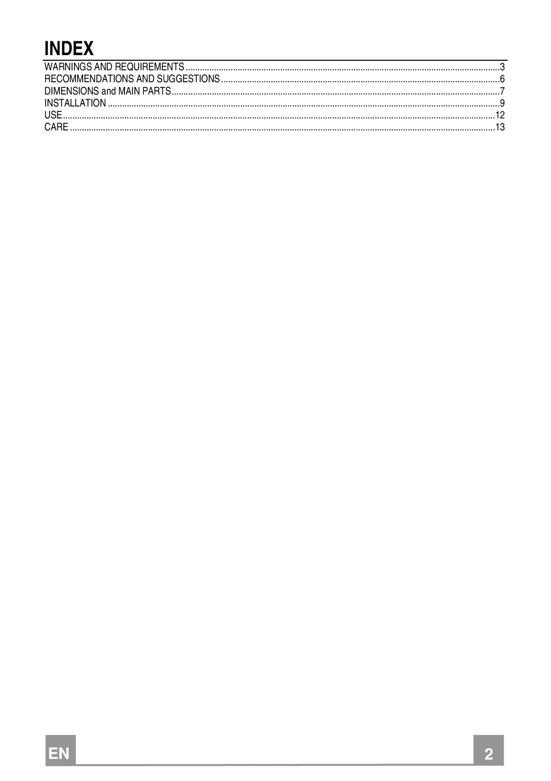 Franke Consumer Products FBI 482 XS RB, FBI 362 XS RB installation instructions Index 