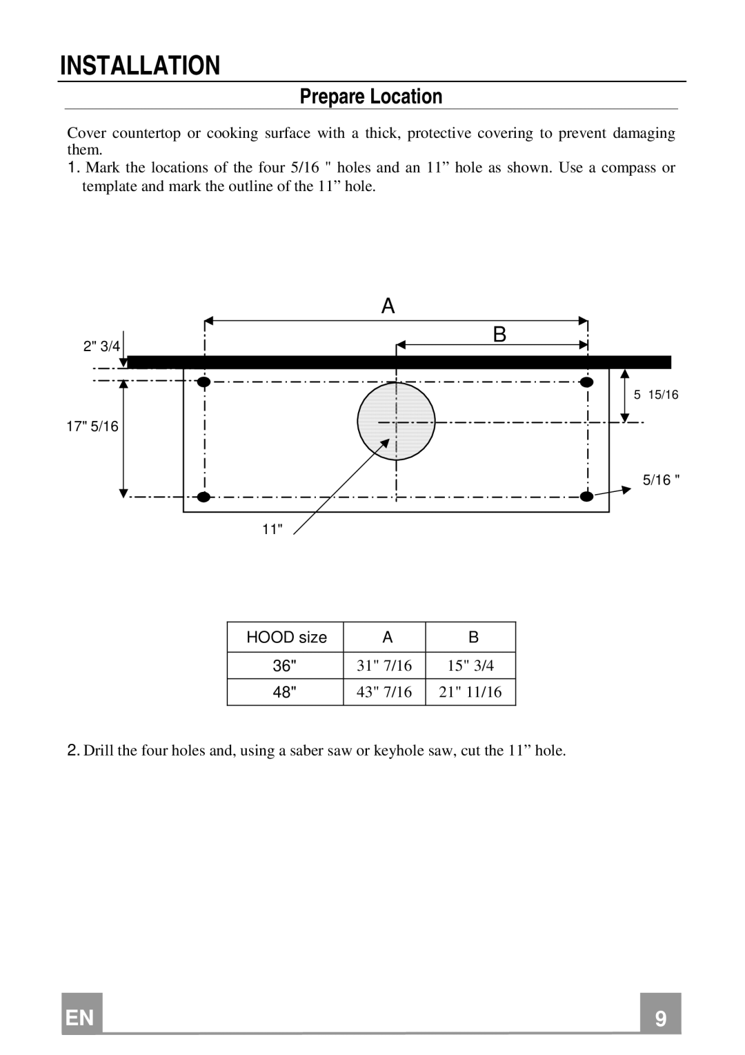 Franke Consumer Products FBI 362 XS RB, FBI 482 XS RB Installation, Hood size 31 7/16 15 3/4 43 7/16 21 11/16 