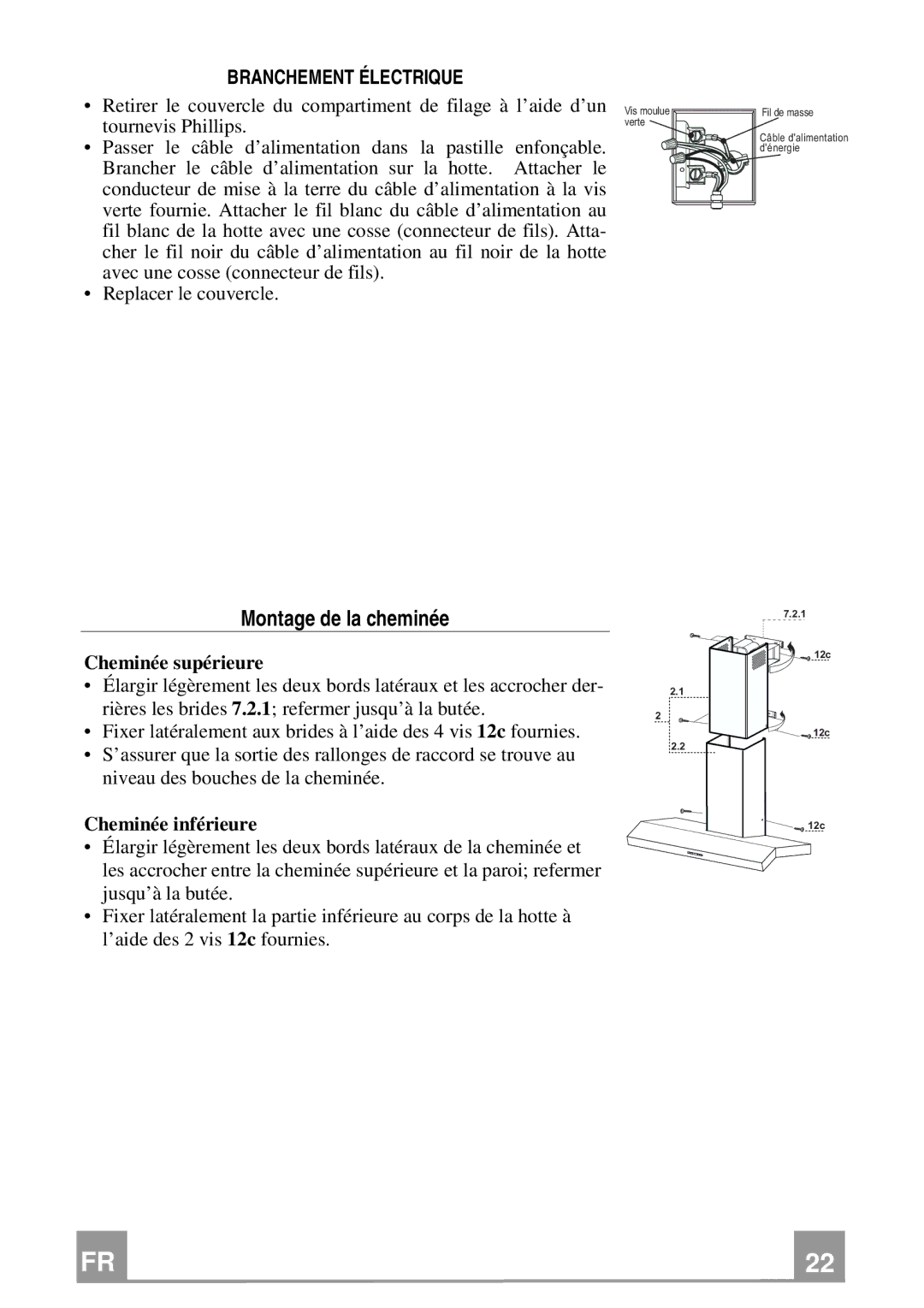 Franke Consumer Products FCH 367 Montage de la cheminée, Branchement Électrique, Cheminée supérieure, Cheminée inférieure 