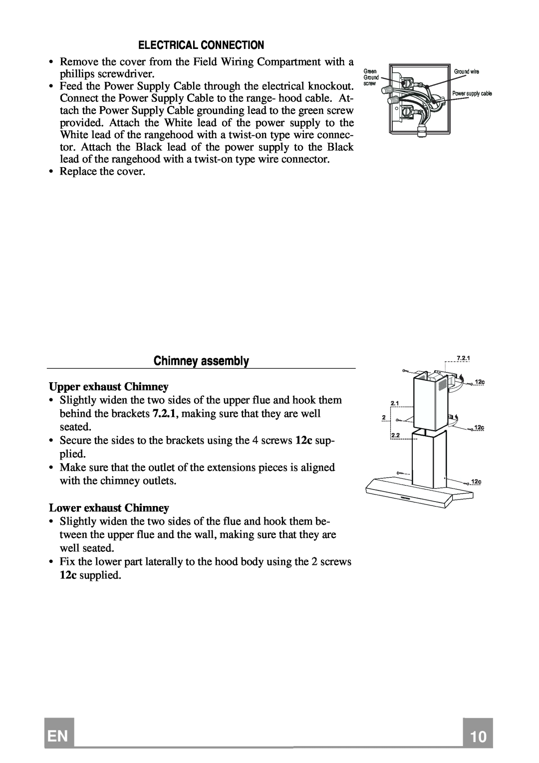Franke Consumer Products FCH 367 Chimney assembly, Electrical Connection, Upper exhaust Chimney, Lower exhaust Chimney 