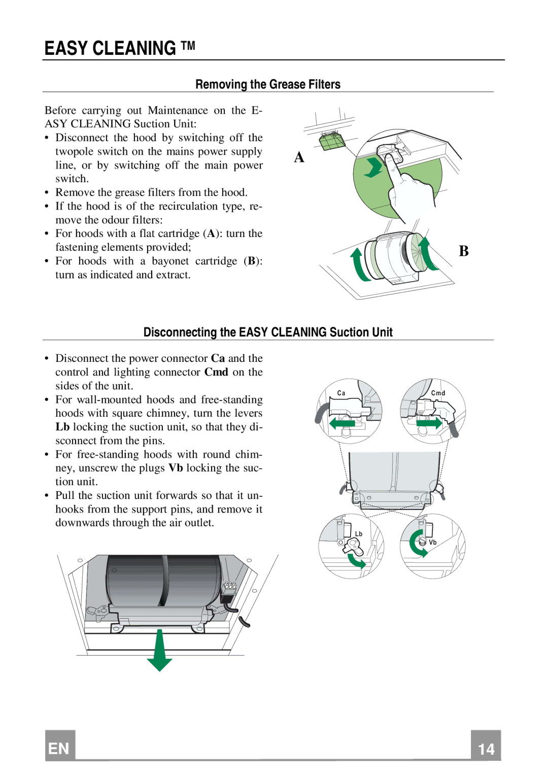 Franke Consumer Products FCH 906 XS ECS manual Easy Cleaning TM, Removing the Grease Filters 