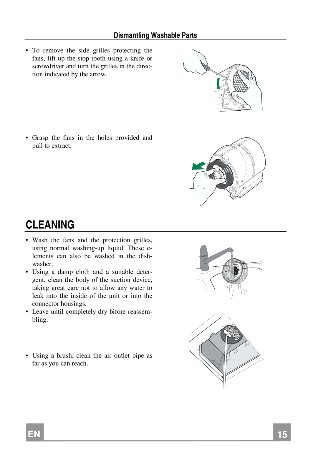 Franke Consumer Products FCH 906 XS ECS manual Cleaning, Dismantling Washable Parts 