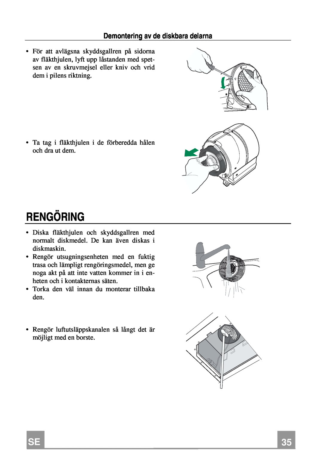 Franke Consumer Products FCH 906 XS ECS manual Rengöring, Demontering av de diskbara delarna 